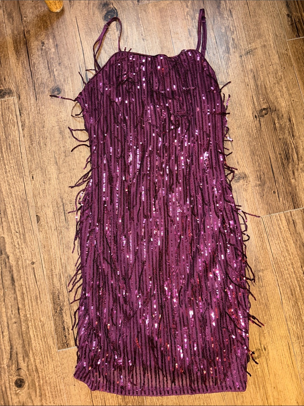 Trixxi Plum Sequin Fringe Pencil Dress